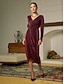 cheap Party Dresses-Burgundy Ruched Glitter Shiny Christmas Vintage Midi Dress