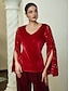 economico bluse-Sequin Split Sleeve V Neck Dress