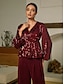 abordables Blouses-Sequin Lantern Sleeve V Neck Blouse