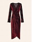 cheap Party Dresses-Burgundy Ruched Glitter Shiny Christmas Vintage Midi Dress