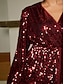 economico bluse-Sequin Lantern Sleeve V Neck Blouse