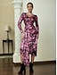 economico Abiti da festa-Bronzing Floral Long Sleeve Midi Dress