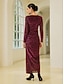 cheap Party Dresses-Velvet Burgundy Ruched Split Christmas Vintage Maxi Dress