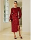 cheap Party Dresses-Sequin Velvet Burgundy Tie Front Christmas Elegant Party Midi Dress