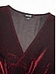 cheap Party Dresses-Burgundy Ruched Glitter Shiny Christmas Vintage Midi Dress