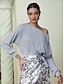 cheap Two Piece Sets-Party Off Shoulder Blouse &amp; Sequin Silver Skirt Two Piece Set