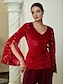 billige Blouses-Sequin Split Sleeve V Neck Dress