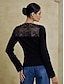 preiswerte T-Shirts-Square Neck Cotton Lace Long Sleeve T shirt