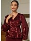 cheap Blouses-Sequin Party Lantern Sleeve V Neck Blouse