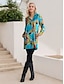 cheap Print Dresses-Rayon Graffiti Cuff Lapel Mini Shirt Dress