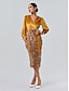 baratos Vestidos de Renda-Velvet Sequin Long Sleeve Midi Dress