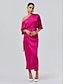 billige Kjoler til nyttårsaften-Knotted Satin Wrap Drop Shoulder Maxi Dress