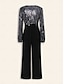 baratos macacões-Fringe Sequin Wide Leg Jumpsuit