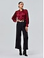 cheap Blouses-Satin Solid Lantern Sleeve Tie Front Blouse