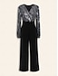 baratos macacões-Fringe Sequin Wide Leg Jumpsuit