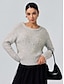 baratos Camisolas-Beaded Design Crew Pullover Sweater