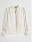 cheap Blouses-Satin Split Neck Long Sleeve Blouse