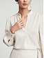 cheap Blouses-Satin Split Neck Long Sleeve Blouse