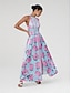 baratos Print Dresses-Halter Neck Satin Maxi Dress