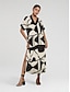 cheap Print Dresses-Geometric V Neck Double Slit Shirt