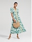 baratos Print Dresses-Resort Wear Folk Puff Sleeve Midi Dress