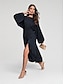 cheap Casual Dresses-Satin Crew Neck Split Midi Dress