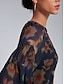 abordables blouses-Print V Neck Long Sleeve Blouse