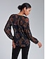 abordables blouses-Print V Neck Long Sleeve Blouse