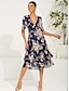 cheap Maxi Dresses-Chiffon Floral V Neck Vacation Daily Date Dress