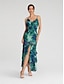 cheap Print Dresses-Chiffon Floral Ruffle Split Ends Sleeveless Maxi Dress