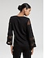 baratos blusas-Illusion Sleeve Chiffon Modal Crew Neck Shirt