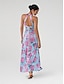 baratos Print Dresses-Halter Neck Satin Maxi Dress