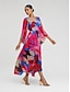 cheap Print Dresses-Chiffon Floral V Neck Maxi Dress