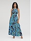 cheap Print Dresses-Floral Ruffle Chiffon Maxi Dress(Belt Included）