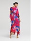 economico Print Dresses-Chiffon Floral V Neck Maxi Dress