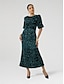 cheap Party Dresses-Velour Sequin Puff Sleeve Sparkly Elegant Maxi Dress