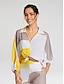 baratos Shirts-Knot Front Balloon Sleeve Satin Shirt