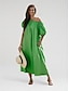 cheap Casual Dresses-Cotton A Line Ruched Belted One Shoulder Maxi Dress