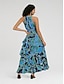 cheap Print Dresses-Floral Ruffle Chiffon Maxi Dress(Belt Included）