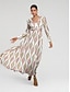 cheap Print Dresses-Satin Floral V Neck Maxi Dress White Long Sleeve Dress Ascot Dress