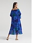 baratos Print Dresses-Royal Blue Floral Chiffon Off Shoulder Maxi Dress