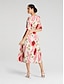 baratos Print Dresses-Elastic Waist Floral Midi Dress