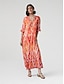 cheap Print Dresses-Ethnic Print Chiffon V Neck Midi Dress