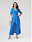 baratos macacões-Split Sleeve Chiffon Wide Leg Jumpsuit