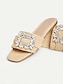 economico sandali-Crystal Buckle Woven Straw Flat Sandals