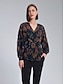 abordables blouses-Print V Neck Long Sleeve Blouse