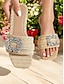 economico sandali-Crystal Buckle Woven Straw Flat Sandals