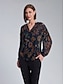 abordables blouses-Print V Neck Long Sleeve Blouse