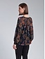 abordables blouses-Print V Neck Long Sleeve Blouse