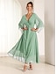 baratos Vestidos Tamanhos Grandes-Chiffon Ruffle V Neck Twisted Maxi Dress